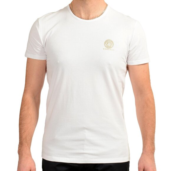 Versace Men's White Gold Medusa Print Crewneck T-Shirt Versace sz 7 US XL IT 54